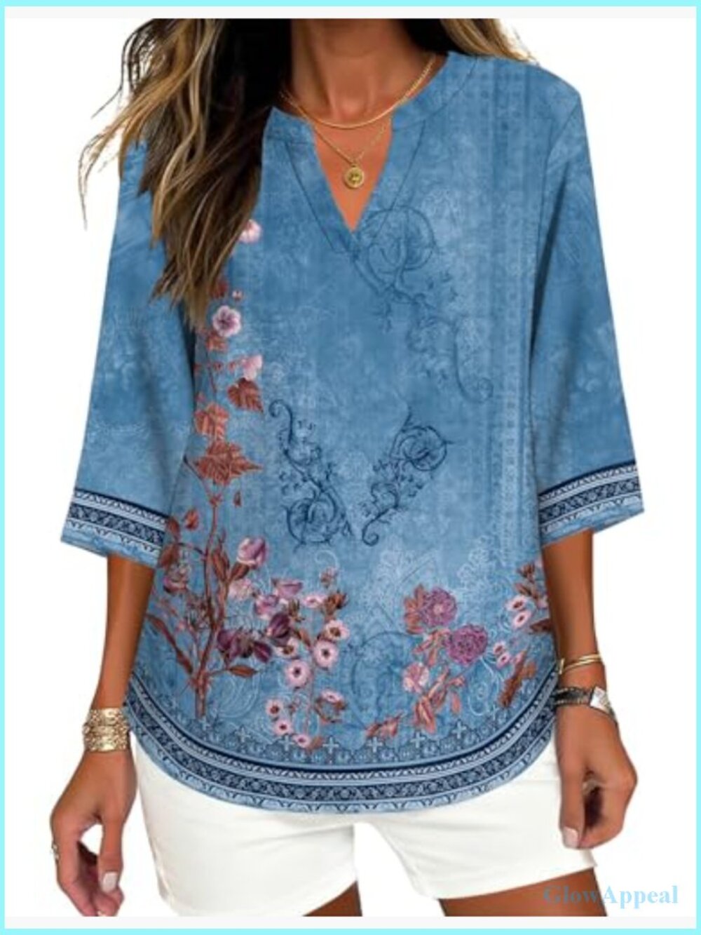 Dressy 3/4 Length Sleeve Blouse Business Casual Button Down Shirt Pull On - Picture 4 of 7